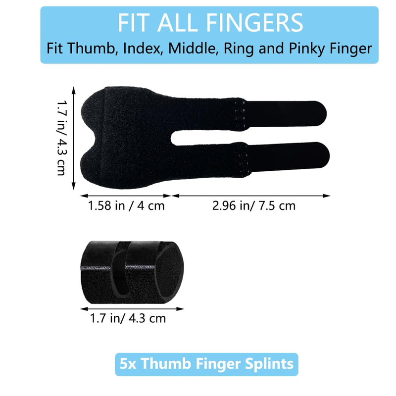 Thumb Finger Splints (5Pcs), Trigger Thumb Splint Finger Brace for Mallet, Broken, Straightening, Arthritis, Injury, Finger Stabilizer Support for Thumb/Middle/Ring/Index/Pinky Fingers 5 - BeesActive Australia