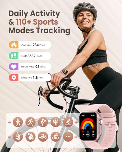 Smart Watches for Women (Android/iPhone), 1.83" HD Smart Watch with Calls/Messages/Notifications, Sleep/Heart Rate/SpO2/Blood Pressure Monitor, 110+ Sports Modes Fitness Tracker Watch, 1000mAh Battery Blush-Pink
