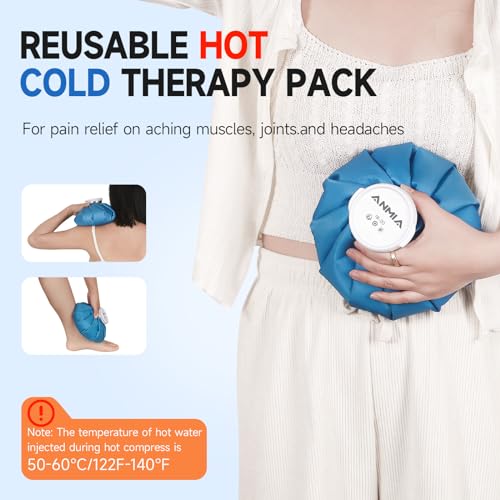 ANMIA Ice Pack Bags with Wrap for Injuries Reusable, Cold Pack Water Bag Hot Bag for Pain Relief, Leak-Proof Elastic Ice Bag, Size 9'' 9" with Wrap