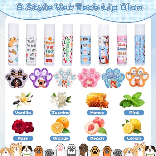 24 Pcs Vet Tech Gift Veterinary Appreciation Gifts Include Lip Balm Thank You Tag Organza Bag Veterinarian Week Gift for Veterinary Technologist Nurse Suitable Birthday Christmas Thanksgiving Gifts 24