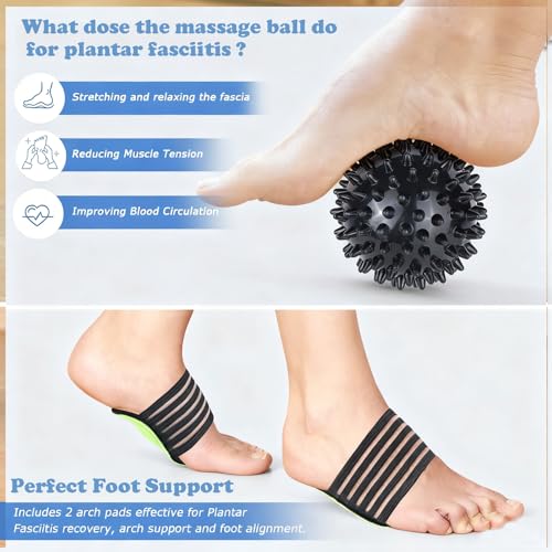 Plantar Fasciitis Night Splint with Massage Ball, Arch Pads & Socks, Adjustable Foot Brace for Achilles Tendonitis, Heel Spur, Foot Drop Relief – Lightweight Night Splint for Men and Women Black