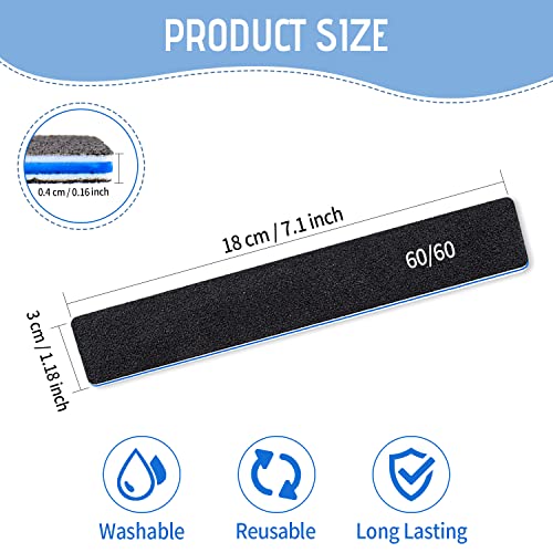 12 Pcs Professional Nail Files, 60/60 Grit Nail Files for Acrylic Nails Gel Nails, Double Sided Emery Board for Nails, Reusable & Washable Coarse Nail File for Home and Salon Use 60/60 Grit for False Nails