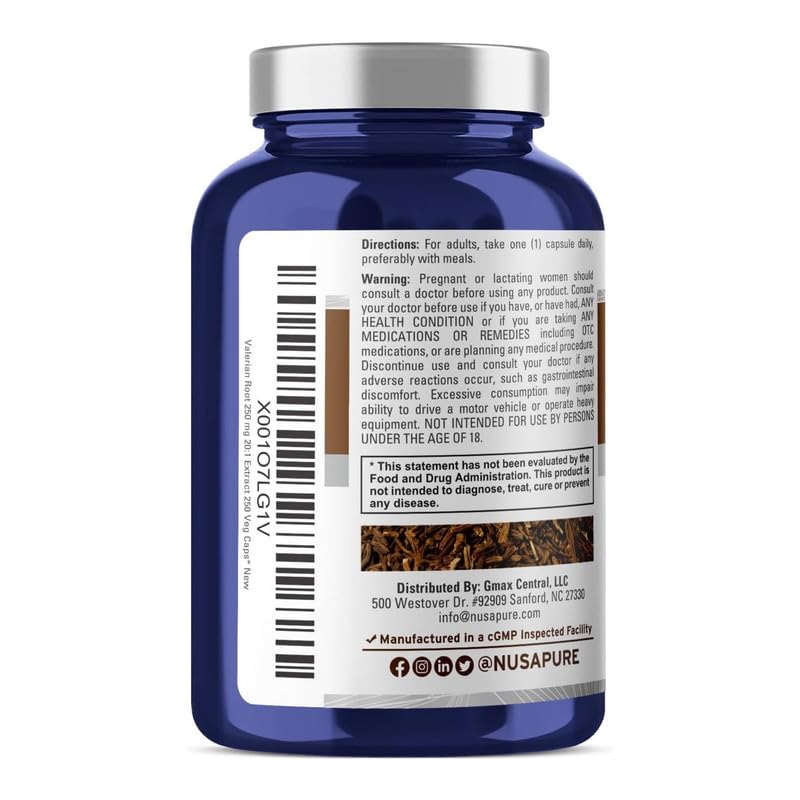NusaPure Valerian Root 5000 mg Per Veggie Caps, 250 Count, Vegan, Non-GMO, Bioperine - BeesActive Australia