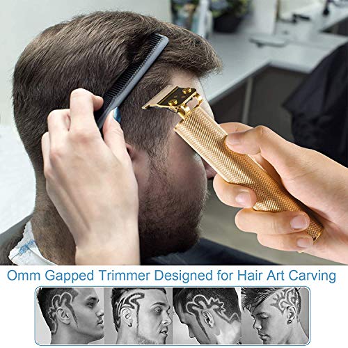Professional Hair Clippers for Men Electric Haircut Kit Hair Trimmer Grooming Waterproof Rechargeable Close Cutting T Blade Trimmer USB Rechargeable Clippers for Hair Cutting with Guide Combs Gold