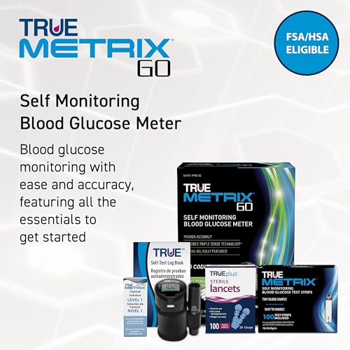 TRUE METRIX GO Meter Kit, Glucose Monitor, Supplies, Log Book, Solution GO Starter Kit