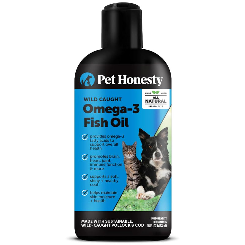 Omega 3 Fish Oil for Dogs and Cats - Liquid Fish Oil for Dogs Skin and Coat Supplement, Dog Omega 3 Fish Oil Supplement EPA + DHA, Wild Caught Pollock & Cod Oil for Dogs for Skin + Coat Health (16oz) 16oz