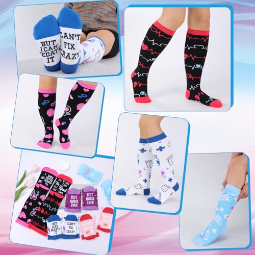 Jspupifip 6 Pairs Plus Size Compression Socks for Women, Wide Calf 3X-Large Black White Blue Pink Purple