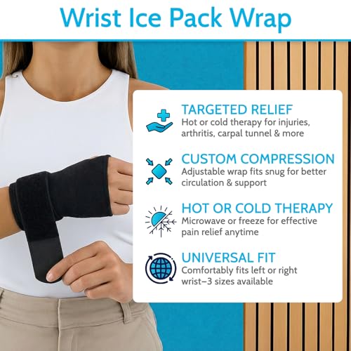 Arctic Flex Wrist & Thumb Ice Pack Wrap - Extra Strength Hot & Cold Therapy Black Medium