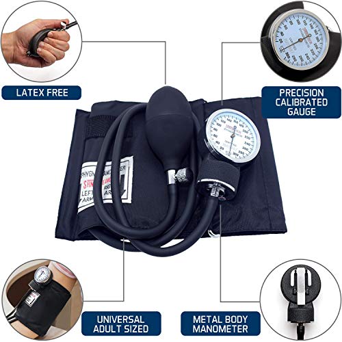 Santamedical Manual Blood Pressure Cuff - Adult Aneroid Sphygmomanometer Black Without Stethoscope