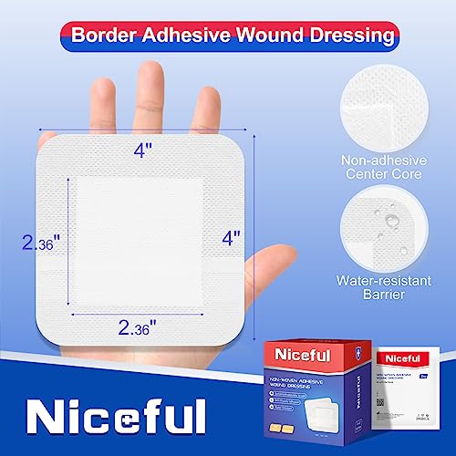 Niceful Island Dressing 4" x 4" Wound Bandages, 100 Total Count (2 Packs of 50 Each) 4"x4"(50 Pcs) (Pack of 2)