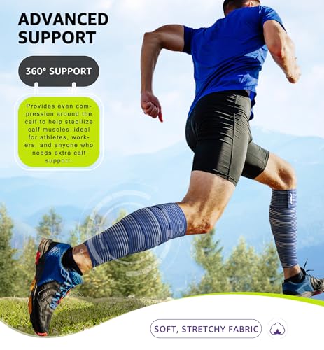 HiRui Calf Compression Wraps, 71" Adjustable Elastic Bandage Sleeves, Lower Leg Calf Support for Men & Women, Shin Splints Relief, Varicose Veins, Fitness, Running, Basketball, Soccer (2, Navy Blue) 2