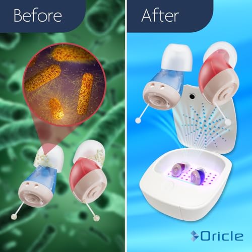 Oricle UV Hearing Aid Dryer & Sanitizer Box with Gentle Heat and UV-C Light | Portable Electronic Dehumidifier | Removes Sweat & Moisture from Hearing Aids, USB Powered