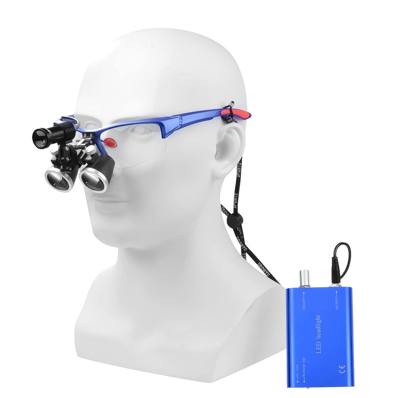 EustomA 3.5X Binocular Loupes Magnifier with 5W LED Clip on Headlight Optical Glass Headlamp with Two Clips Adjustable Cloth Bag DY-409-3.5X (Blue) Blue - BeesActive Australia