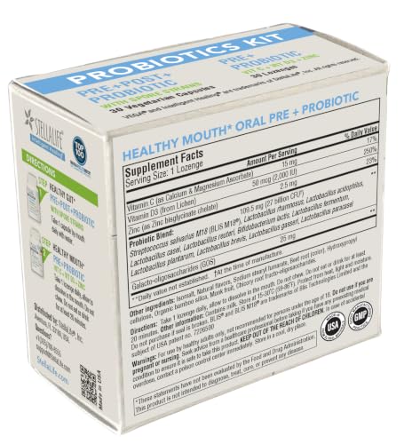 StellaLife Probiotics Oral & Gut Prebiotics Post Probiotics Kit: 44B+ CFU, 11 Oral & 6 Gut Spore strains for Digestive & Dental Health, Bad Breath Treatment, Tongue Hygiene, Strawberry Flavor, 30-Day Oral & Gut 30-day supply
