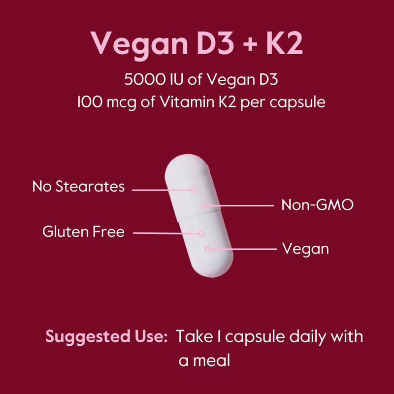 BESTVITE Vegan Vitamin D3 5000IU + Vitamin K2 100mcg as MK-7 (120 Veg Caps) | No Stearates - Vegan - Non GMO - Gluten Free - Vitamin D3 Supplement - Heart Health & Immune Support* - Easy to Swallow Caps 120 Count (Pack of 1)