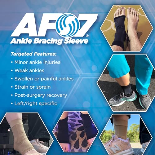 OrthoSleeve Compression Ankle Brace for ankle sprains, achilles tendonitis, ankle wrap, ankle support, instability, inversion sprains and general ankle pain Large Black Left Foot