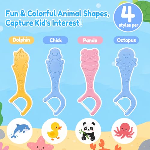 Individually Wrapped Floss for Kids 3 Colors Bulk Kids Flossers Baby Floss Toddler Flossers Cute Animal Shapes Helps Prevent Tooth Decay & Gum Diseas for Family Travel Picnics (1000) 1000