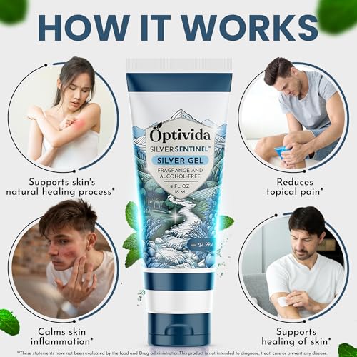 Optivida Colloidal Silver Gel For Wound Care, Natural Topical Skin Healing | Nano-Silver Topical Gel For Wounds, Burns, Rashes, Skin Irritations, Unscented (4 Oz.) 4 Fl Oz (Pack of 1)