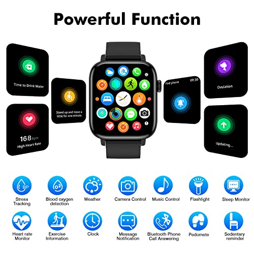 Smart Watch for Android iPhone, 1.9" Fitness Tracker with (Answer/Make Calls) IP 67 Waterproof Sport Digital Watches, Blood Pressure Heart Rate Monitor Step Counter Sleep Tracker Black