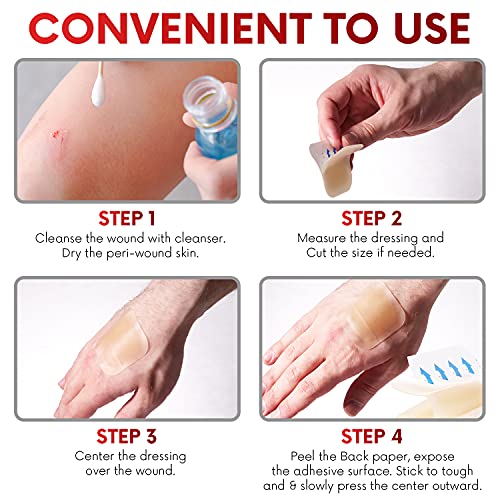 Healqu Hydrocolloid Wound Dressing - 2x2" Thin - Box of 20 Large Bandages - Sterilized Bordered Hydrocolloid Patches for Bed Sores, Abrasions, and More - Waterproof and Absorbent with Protective
