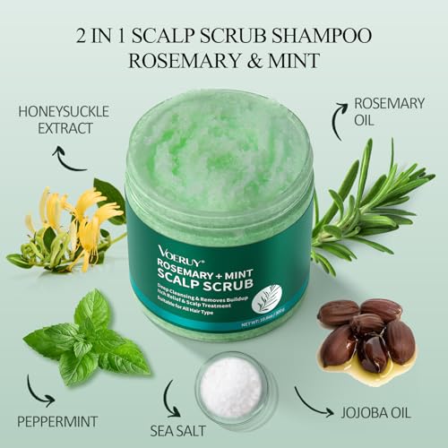VOERUY Rosemary Scalp Exfoliator Scrub 10.6oz/300g +Rosemary & Tea Tree Scalp Treatment 120ML