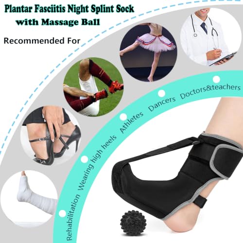 Plantar Fasciitis Night Splint with Massage Ball,Upgraded Planter Fasciitis Relief Brace,Relief Brace for Foot Drop,Heal Spur,Arch Pain,Achilles Tendonitis & Foot Fatigue Relief,Unisex Foot Brace(L) L