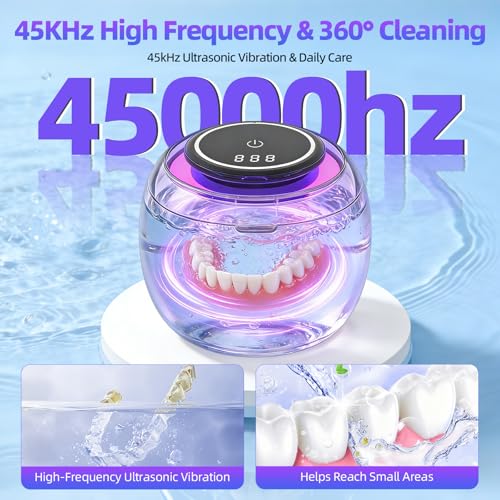Upgraded Ultrasonic Retainer Cleaner Machine, 45kHz Dental Cleaning Pod for Retainers, Dentures, Aligners, Night Guards, Mouth Guards, Braces, Jewelry & Toothbrush Heads, Portable 180ML Cleaner