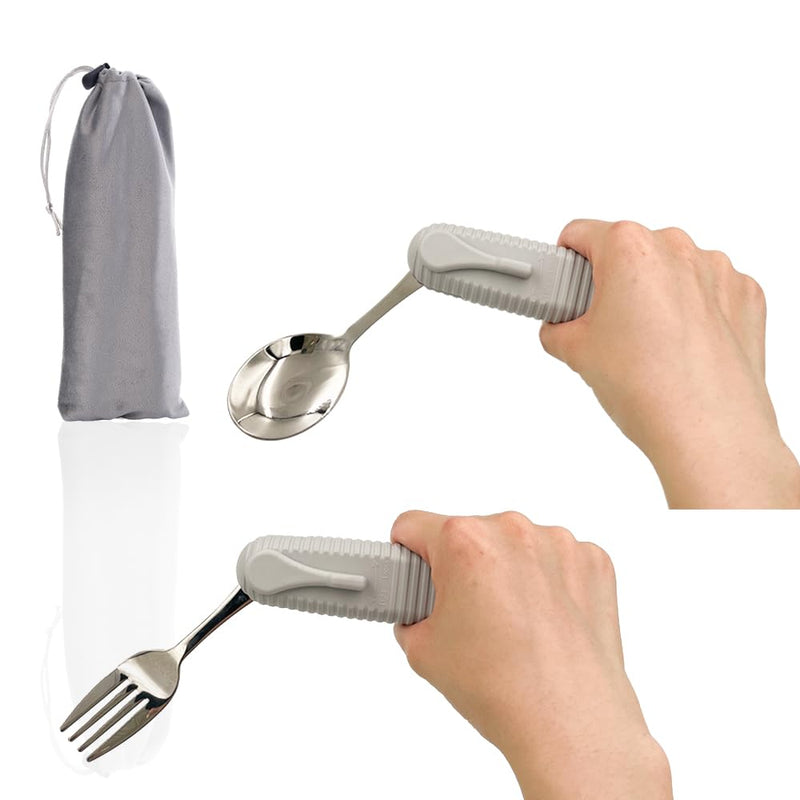 Adaptive Utensils Set, Angle Adjustable Arthritis Aid Silverware for Parkinsons, Hand Tremors, with Non-Slip Easy Grip Handle (2 Count (Spoon + Fork)) 2 Count (Spoon + Fork) - BeesActive Australia
