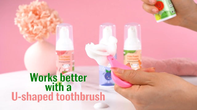 Foam Toothpaste Kids, Kids Mouthwash with Fruit Flavor - Toddler Toothpaste Age for Children, 360ºCare Natural Anti-Cavity Formulas with Fluoride for U-Shape Toothbrushes 4 Flavors Toothpaste