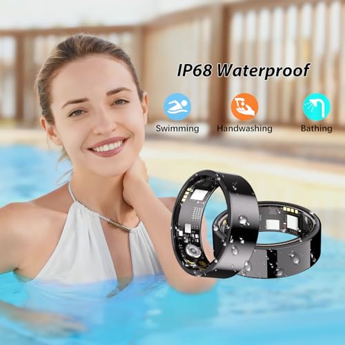 Smart Ring for Women Men Fitness Ring with Heart Rate, Blood Oxygen, Sleep Monitor, Step Tracker, IP68 Waterproof Health Ring for iOS & Android,No Subscription Fee (Black, 8#) Black 8#