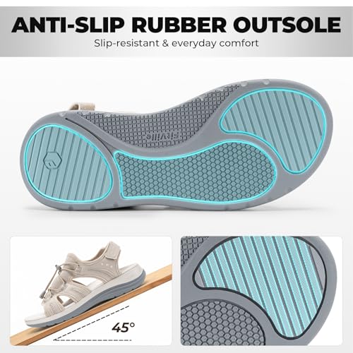 FitVille Women's Orthopedic Wide Sandals with Arch Support Breathable Adjustable Strap Comfortable Walking Sandals For Plantar Fasciitis, Swollen Feet 9 Wide Beige