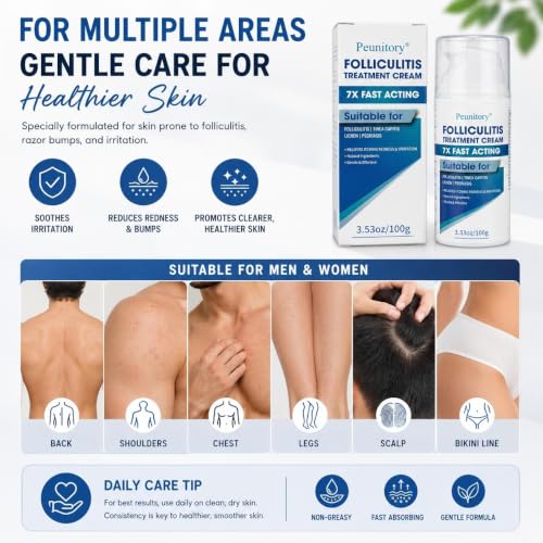 Folliculitis Treatment Cream - 5% Benzoyl Peroxide Treatment for Scalp, Body & Back Bumps, Fast-Acting Relief Ointment for Itching, Redness & Acne, with Centella & Ceramides, Sensitive Skin, 3.53 oz