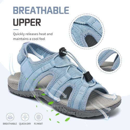Bravover Womens Orthopedic Walking Sandals Arch Support Sport Sandals 8 Lightblue