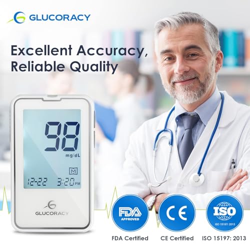 Glucoracy Blood Glucose Monitor Kit, 100 Blood Sugar Test Strips, No Coding 100 Test Strips