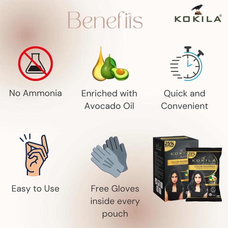 Kokila Unisex Hair Color Shampoo Enriched With Almond Oil in Just 5 Minute, Long-Lasting Instant Hair Color Black Pack of 20 (18ML Each)
