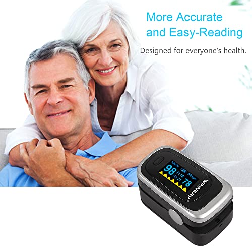WRINERY Oxygen Saturation Monitor, Pulse Oximeter Fingertip, Oxygen Monitor, O2 Saturation Monitor, OLED Portable Oximetry with Batteries, Lanyard (Royal Black-Silver)