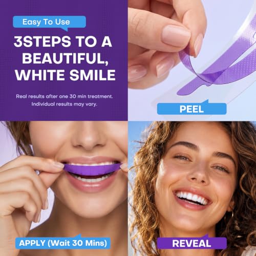Teeth Whitening Strips, Teeth Whitening Kit for Brighter Smile, Enamel Safe Tooth Whitening Strips, Purple Teeth Whitening Strips Alternative for Daily Teeth Whitening, 28 Whitening Strips