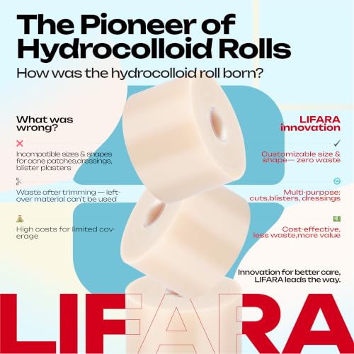 LIFARA Hydrocolloid Roll for Wound Care - Cut-to-Size, Hydrocolloid Patch Bandages with Self-Adhesive, Ultra Absorbent & Waterproof, First Aid Kit Essential (19.7mil/ 0.5mm Thickness, 2in*26ft) Clear 2in*26ft, 19.7mil/ 0.5mm Thickness