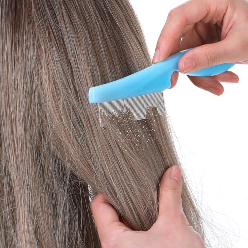 Yolev 4 Pcs Dandruff Comb - Stainless Steel Fine Tooth Comb for Dandruff, Lice, Thick, Dry, Curly Hair - Adult, Unisex - Pink, Blue, White, Black