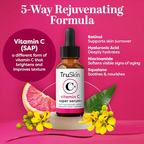 TruSkin Vitamin C Super Serum for Face, 5 Skin Benefits, 2 fl oz 2 Fl Oz (Pack of 1)