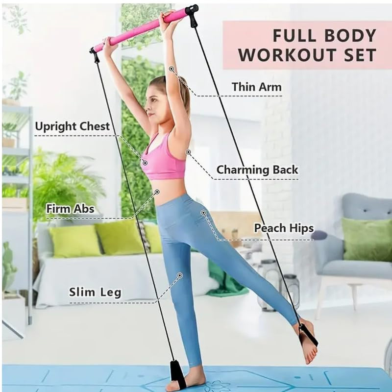 Ultimate Pilates Bar Set for Full-Body Fitness - Elastic Resistance Rope Stick for Chest Expansion, Back Training, and Body Stretching