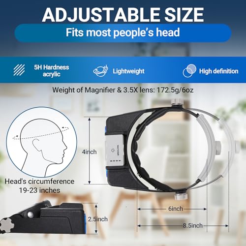 Magnifying Glasses with Light for Close Work, 1.5X-3.5X Headband Magnifier Grey and Black