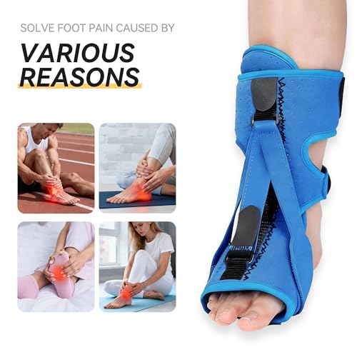 Upgrade Plantar Fasciitis Night Splint and Brace,plantar fasciitis relief with Soft Memory Foam Pad,achilles tendonitis brace for Women & Men,with Massage Ball for Tension Relief,Arch Pain, Heel Spur, Foot-drop and Achilles Tendonitis (Blue) Blue