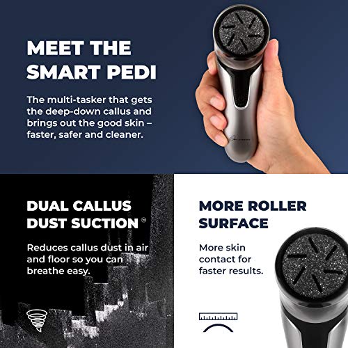 Electric Foot Callus Remover with Vacuum - Own Harmony Professional Pedicure Tools Kit for Powerful Pedi Feet Care Vac, Electronic Foot File CR2100, Best for Hard, Dry, Cracked, Dead Skin (3 Rollers) Quantum Silver