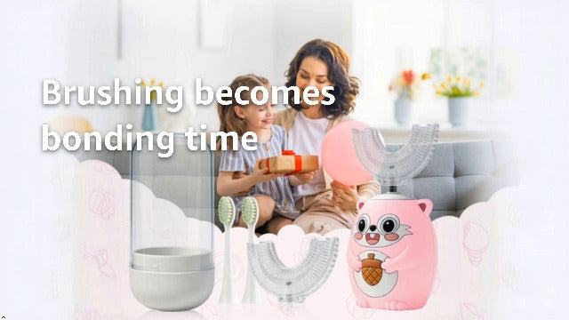 Kids U-Shaped Automatic Electric Toothbrush, Children’s 360° Mouthpiece Design for Full-Mouth Cleaning, 3 Cleaning Modes, Cute Animal Squirrel Style Pink