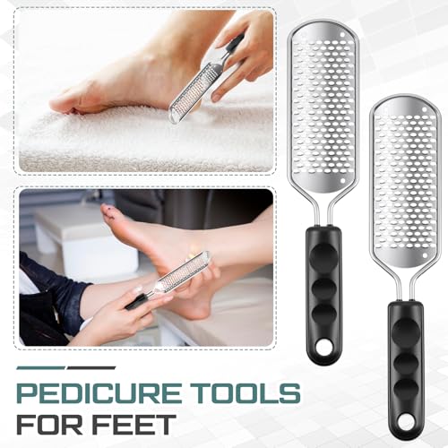 Moxweyeni 14 Pack Colossal Foot File Pedicure Tools Sets with 2 Styles Large and Small Hole Replacement Callus Remover Blades, Stainless Steel Detachable Pedicure Foot Rasp for Dead Skin Remover Silver
