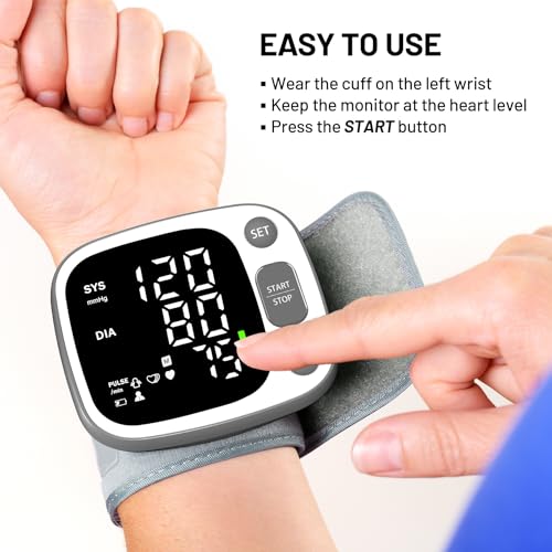 Oklar Wrist Blood Pressure Monitor, FDA Cleared Rechargeable BP Machine Grey