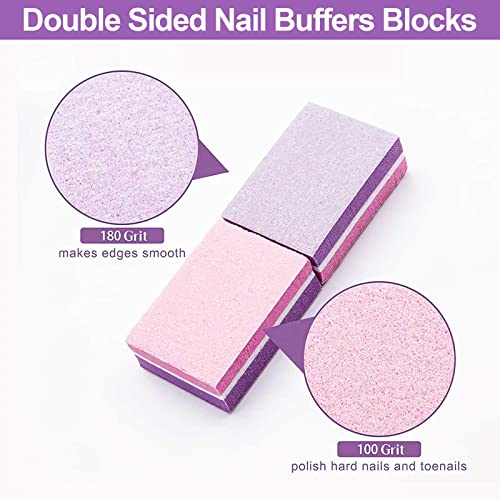 CGBE Nail Buffer (50 Pack), Buffer Block Nail File 100/180 Grit, Mini Nail Buffers Block Sponge Double Sided Nail File for Acrylic Nails Manicure Tools (Pink-Purple) Pink-purple