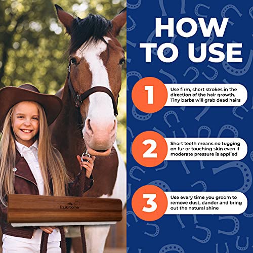 Deshedding 8" Brush for Horses and Large Pets | Natural Mahogany | Short and Long Hair | Comb Removes Loose Dirt, Hair and Fur| Professional Horse Brush for Grooming Shedding - BeesActive Australia