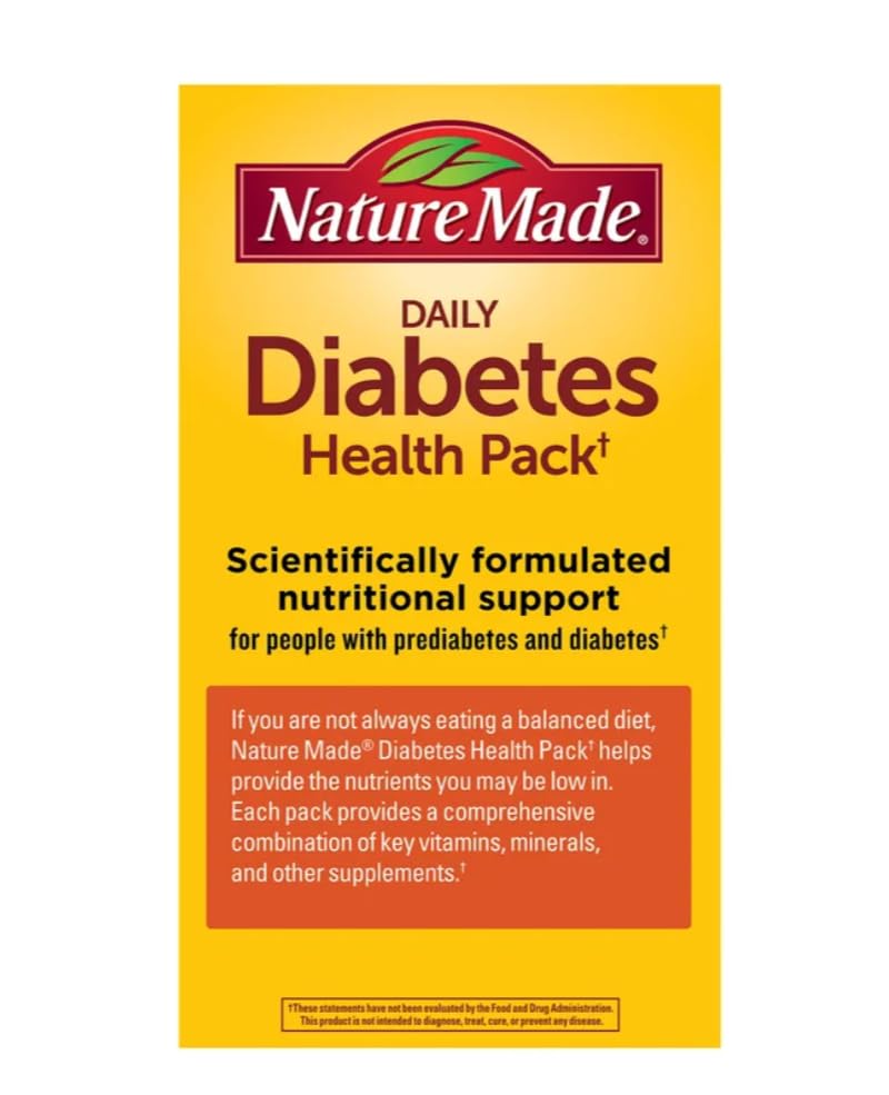 Nature Made Daily Diabetes Health Pack, Dietary Supplement for Nutritional Support, 60 Packets